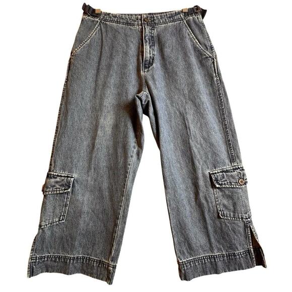 Vtg 90s Y2K Woolrich Cargo Cropped Wide Leg Jeans High Rise Sz 6 Casual Utility - Picture 1 of 16